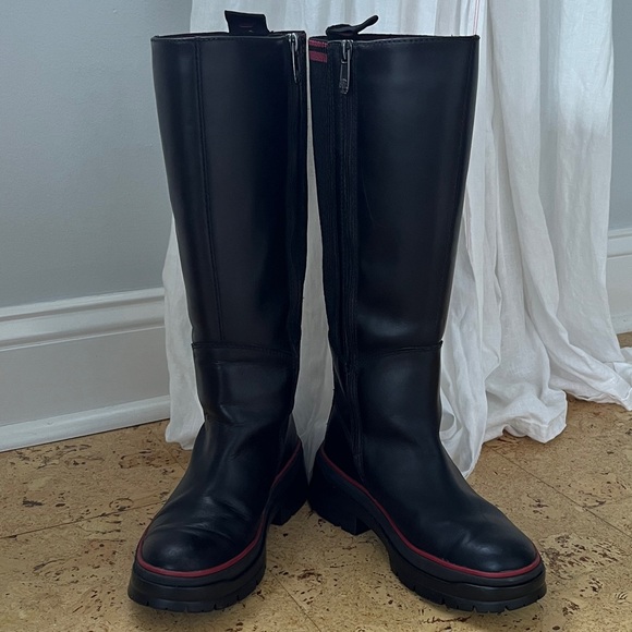 Timberland Black Red Lug Sole Knee-High Boots 6.5 - Picture 1 of 12